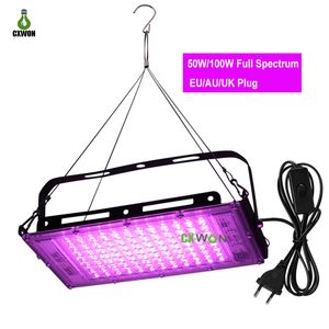 LED Grow Lights 50W 100W Full Spectrum Light With EU Plug 1.5M Switch AC180-245V Phyto Lamp IP65 Waterproof