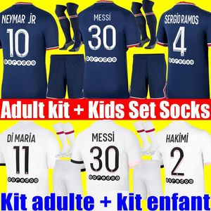 VAT付き Mbappe Hakimi Sergio Ramos Wijnaldum Soccer Jersey Neymar JRフットボールシャツ2021 Marquinhos Men Adult Kit Kids Socksを設定