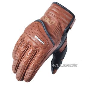 Retro Rękawice Motocyklowe Prawdziwej Skóry Ekran Dotykowy Mężczyźni Kobiety Motorbike Moto Motocross Jazda Brown Red H1022