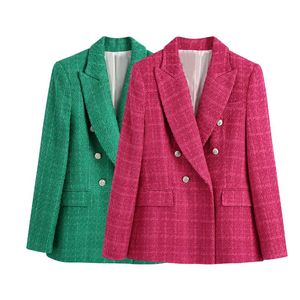 Kvinnors kostymer Blazers 2022 Kvinnor Suitjacka Tweed Blazer Spring Autumn Jackor Coats Plaid Vintage Kvinna Dubbelbröst D270