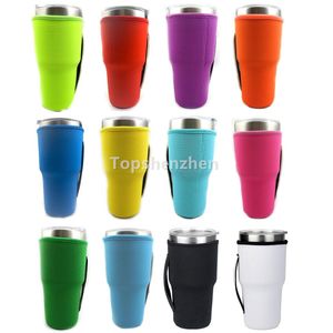 Solid Color Reusable Ice Coffee Cup Sleeve Handle Neoprene Insulated Water Bottle Mug Cover Holder Case Bags Pouch For 30oz 32oz Tumbler Cups Large Dunkin Donuts