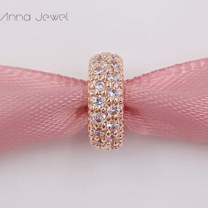 No color fade off Solid Rose Gold Abstract Rose pave spacer with CZ Pandora Charms for Bracelets DIY Jewlery Making Loose Beads Silver Jewelry wholesale 781359CZ