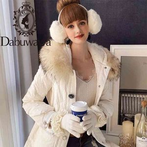 Dabuwawa Elegant Kvinnor Hooded Down Coats Jacka Parka Coat Brand Kvinna Vinterrock Jacka med Raccoon Fur Hat DT1DDW015 210520