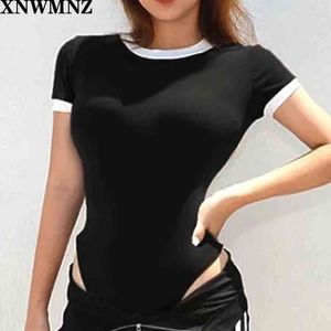 Summer Women Fashion Tops Bodysuits Patchwork Solid Street Casual Bodysuits Short O neck Bodycon Skinny Rompers za vadi 210510