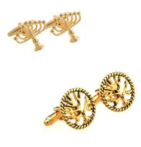 10 Par / Lot Gold Hollow Zaprojektowany Drzewna Pnia Spinki do mankietów Candlestick Candleholder Cuff Link Męska Biżuteria