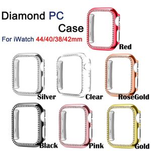 Роскошный Bling Crystal Diamond Full Cover Защитные чехлы Жесткий ПК Бампер для Apple Watch Iwatch Series 6 5 4 3 2 44 мм 42 мм 40 мм 38 мм