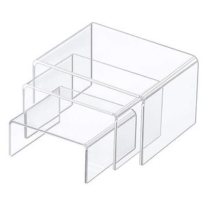 Acrylic Display Risers 3 Size Steps Stand Anti-Corrosion Clear Showcase Shelf for Figure Collection Jewe 211105