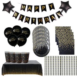 Disposable Dinnerware 10 People Black Gold Dot Tablecloth Theme Plate Party Birthday Elegant Tableware Wedding Baby Shower Supplies