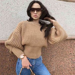 Mode khaki pullovers tröja kvinnor kläder casual jumper höst vinter stickade toppar streetstyle 210427