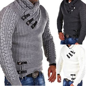 남자 디자이너 스웨터 2020 새로운 도착 망 캐주얼 긴 소매 느슨한 스웨터 남자 브랜드 솔리드 컬러 가죽 버튼 탑 남자 풀오버 스웨터