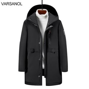 Varsanol длинные мужчины зимняя куртка теплый нагретый USB зарядки Parkas Coats мужской капюшон мужская одежда большие карманы теплые термальные одежды 210601