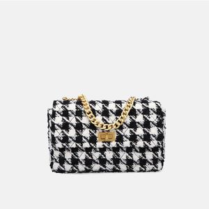 Abendtaschen Hahnentritt Kette Flap Schulter für Frauen Plaid Koreanische Damen Umhängetasche Winter Weibliche Geldbörsen und Handtaschen Klein