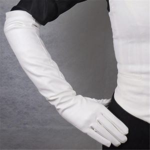 Five Fingers Gloves Long Leather 50cm Lady Emulation Sheepskin PU White Silky Lined Warm Slim Hand Women PU83