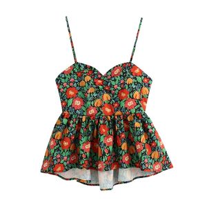 Camicette arruffate con stampa floreale di moda dolce da donna Vintage Backless Bow Tied Straps Camicie Ragazze Chic Top 210520