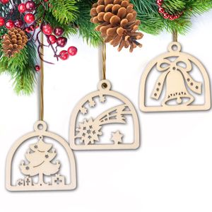 Artesanato de madeira criativo decoração de árvore de Natal Pequenos pingentes personalizados Laser gravado produtos ocos DH8687