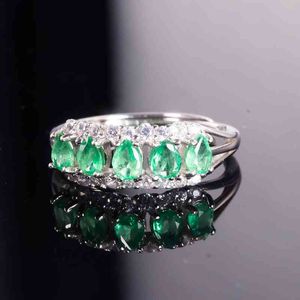 Bem Natural anel esmeralda 925 Prata senhora simples aniversário presente presente de casamento
