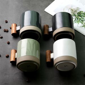 Kaffeetasse Holzgriff Keramik Wasserglas Teetassen Koreanische kreative Persönlichkeit Frühstück Milch Tasse Hafer Drinkware Haushalt 220311