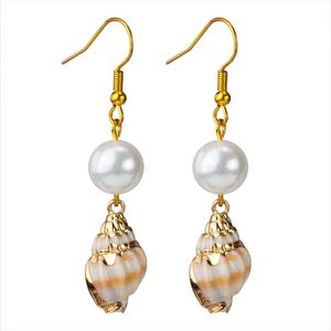 Moda Afigamento Banhado Ouro Natural Conch Shell Feminino Brincos Pingente Jóias