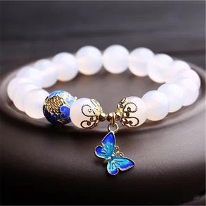 High Quantity 10mm beads White Agates natural stone bracelet women accessories metal butterfly pendant tasbih jewelry whole