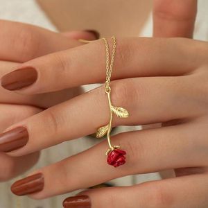 Wholesale womens gold chains for sale - Group buy Red Rose Flower Necklace For Women Stainless Steel Gold Chain Collier Femme Choker Necklaces Bridesmaid Birthday Gift Chains