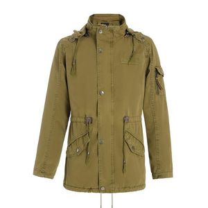 Men's Trench Coats 2021 Autumn Men Cargo Coat Cotton Hooded Long Jacket Male Army Outwear Windbreaker