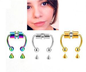 Fashion Trendy Nose Ringar Magnetic Septum Fake Nos s Ring Horseshoe Hoop Clips Reusable Studs Cuff Icke Piercing Smycken för Kvinnor Män