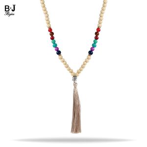 Hängsmycke Halsband Bojiu Handgjorda Nepal Smycken Lång Tassel Mala Wood Pärlor Etnisk Anmälan Halsband för kvinnor NKS164