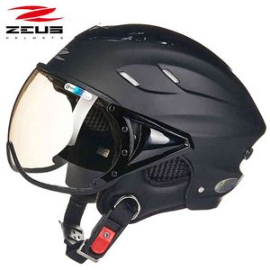 Zeus 125b Half Face Motorcycle Helmet Matte Black Motocross Wyścigi