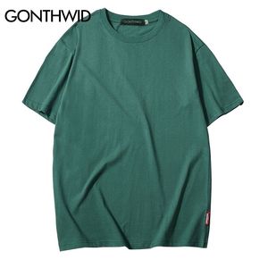 GONTHWID Casual Cotton Solid Tshirts Men Women Hip Hop Crewneck Short Sleeve Blank Streetwear Tops Tees Summer Male T Shirts 3XL 210329