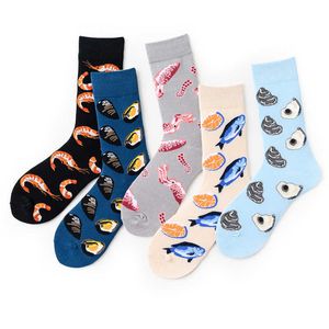 Men Women Winter Knitted Mid-Calf Long Crew Sock Funny Shrimp Oyster Printed Hip-Hop Trendy Cotton Hosiery Skateboard Streetwear X0710