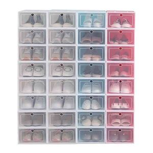 12 pcs caixa de sapato conjunto multicolor plástico dobrável plástico clear organizer home rack de pilha única 210922
