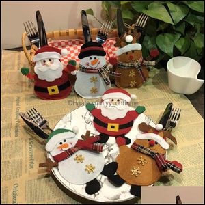 Juldekorationer Festligt partiförsörjning Hem Trädgård Sierware Bestick Hållare Santa Snowman Elk Fork Knivfickor Patesware kostym Dinne