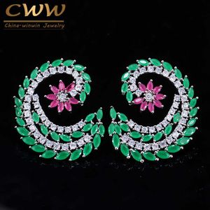Fashion Double Sides Fancy Flower Shape Cubic Zirconia Big Red Green Stone Earrings For Women Jewelry CZ064