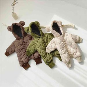 Korea'S Infant Jumpsuit Cotton-Padded Clothing For Girls Boys Baby Hooded Stitching Thickening Warmth Outing Winter Clothes 210625