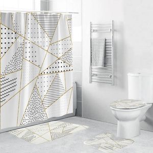 Douche gordijnen stuks geometrie set d print European badkamer toilet deksel deksel deksel badkleed Boheems gordijn