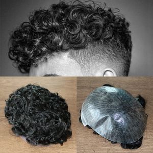 Yüksek Kaliteli Erkekler Saç Değiştirme Sistemi Peruk Doğal 20mm Dalga Cilt Poli Pu Hairpieces Peruk Erkek