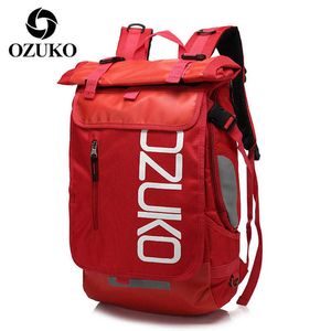 OZUKO Unisex Casual Ryggsäck Sport Ryggsäckar för män Resor Laptopväska Pack Man Skolväskor Stor kapacitet Man Vattentäta väskor 210902