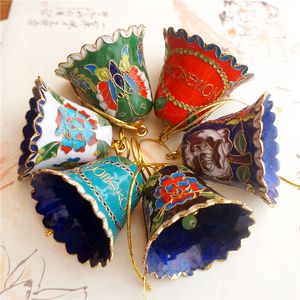 Handmade Cloisonne Craft Enamel Filigree Fancy Bell Charms Keychains Colorful Christmas Tree Hanging Pendants Decorative Gifts