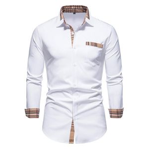 Fritidsskjortor för män Långärmad klänning för män Hipster Rutig skjorta med knappar Herr Chemise Enfärgad Business Social med ficka