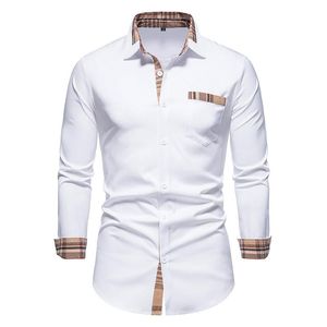 Camicie casual da uomo Abito a maniche lunghe da uomo Camicia abbottonata scozzese a vita bassa Camicia da uomo tinta unita Business Social con tasca