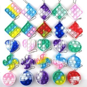 Empurre Bubble Fidget Antistress Brinquedos Keychain Tie-tintura Macarons Adulto Crianças Sensory Simples Dimple Fingertip Toy Autism Special Necessidades Stress Reverter