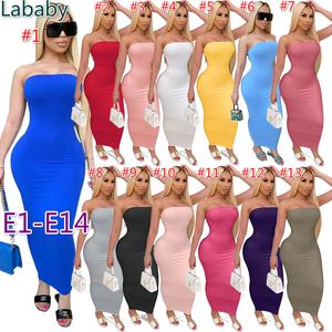 Kvinnor Lång Dress Designer Off Shoulder Bandeau Slim Pläterad Klänning Solid Färg Tight High Stretch Dress Sexig Sommarklubb Kjol 48 stilar