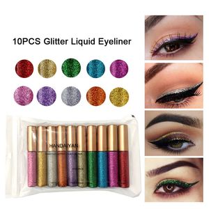 10-teiliges Glitzer-Flüssigkeits-Eyeliner-Set, bunt, wasserfest, Lidschatten-Flüssigkeits-Sets, Kosmetik