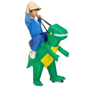 Inflatable Dinosaur Costume Inflatable Dragon Cosplay Blow Up Trex Rider Fany Dress for Kids Halloween Party Mascot Costumes Q0910
