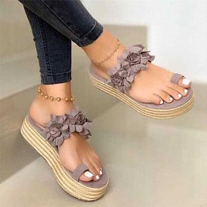 Women's Summer Sandals Flower Ladies Open Toe Slip On Flock Flat Platform Shoes Woman Fashion Comfortable Casual Female 2020 Y0721