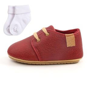 First Walkers Solid Kids Anti-slip Sock With Rubber Sole Cute Retro Leather Children Baby Boy Accessories Casual Shoes