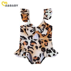 6m-4y verão criança bebê garoto meninas maiô leopardo er bow swimwear criança beachwear maiô 210515