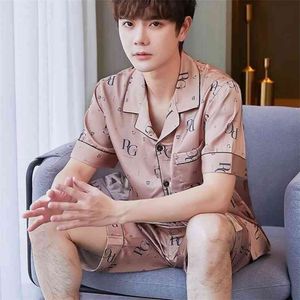 男性夏のパジャマセット男のプラスサイズのシルクパジャマのショートパンツサテン睡眠着Pijamas Pajama Mujer 4x Pajama Shorts 210901