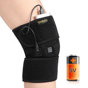 Elastisk Knee Brace USB-kabel Elektrisk uppvärmning Knee Pad Wrap Therapy Arthritis Smärta Lindra knä stöd Protector Brace Band Q0913