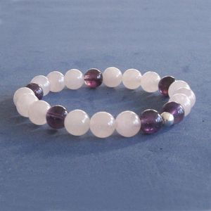 Bracelets de charme Cristais de cura Mala Bracelet Women Wild 8mm Amethysts Rose Q-uartz Beds Pink Pink para Girl Gift